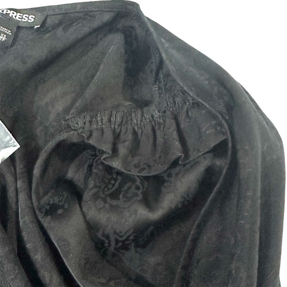 Express Black Satin Damask Faux Wrap Dress - Picture 6 of 9